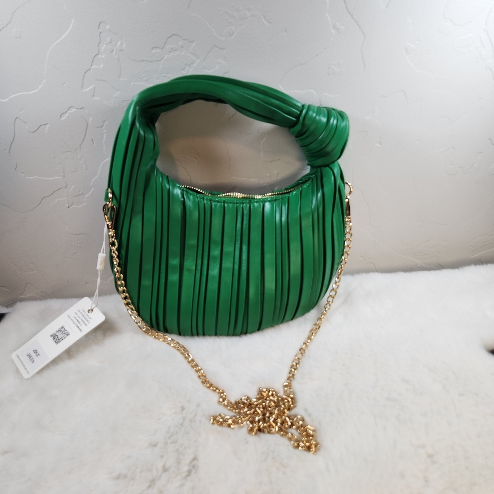 NWT Urban Expressions Pleated Knot Handle Bag | Green | Crossbody Chain - Picture 5 of 8